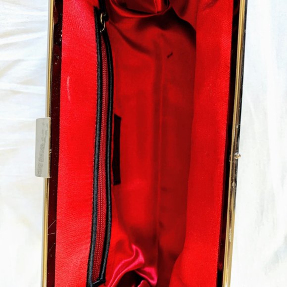 Black Satin Clasp Clutch with Strap - Picture 3 of 5